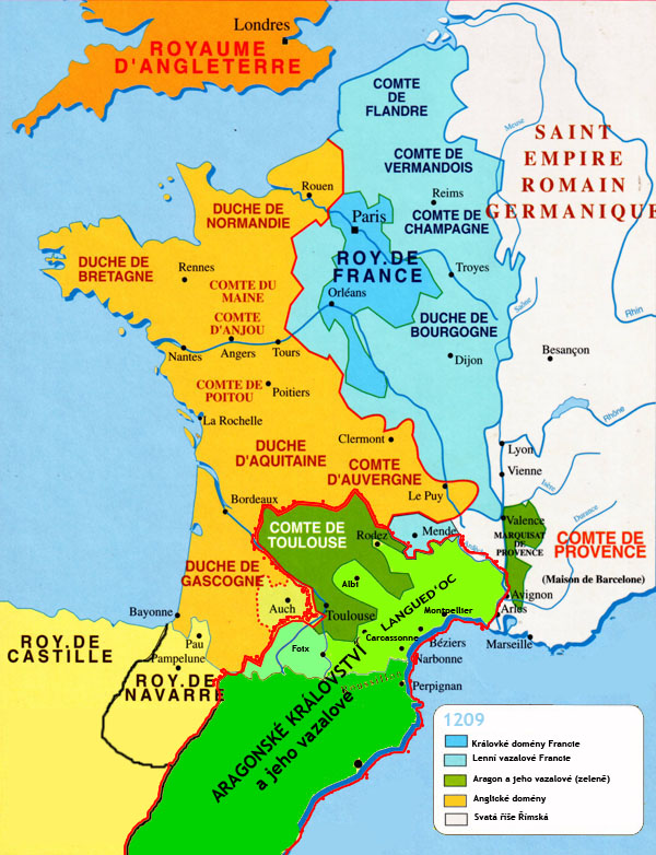 Map of France at the end of the 13th century